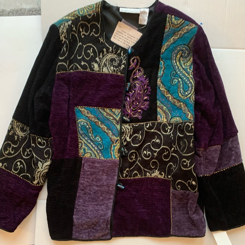 Draper & Damon's Women's Multicolor Glass Button-Up Embroidered Jacket Sz L